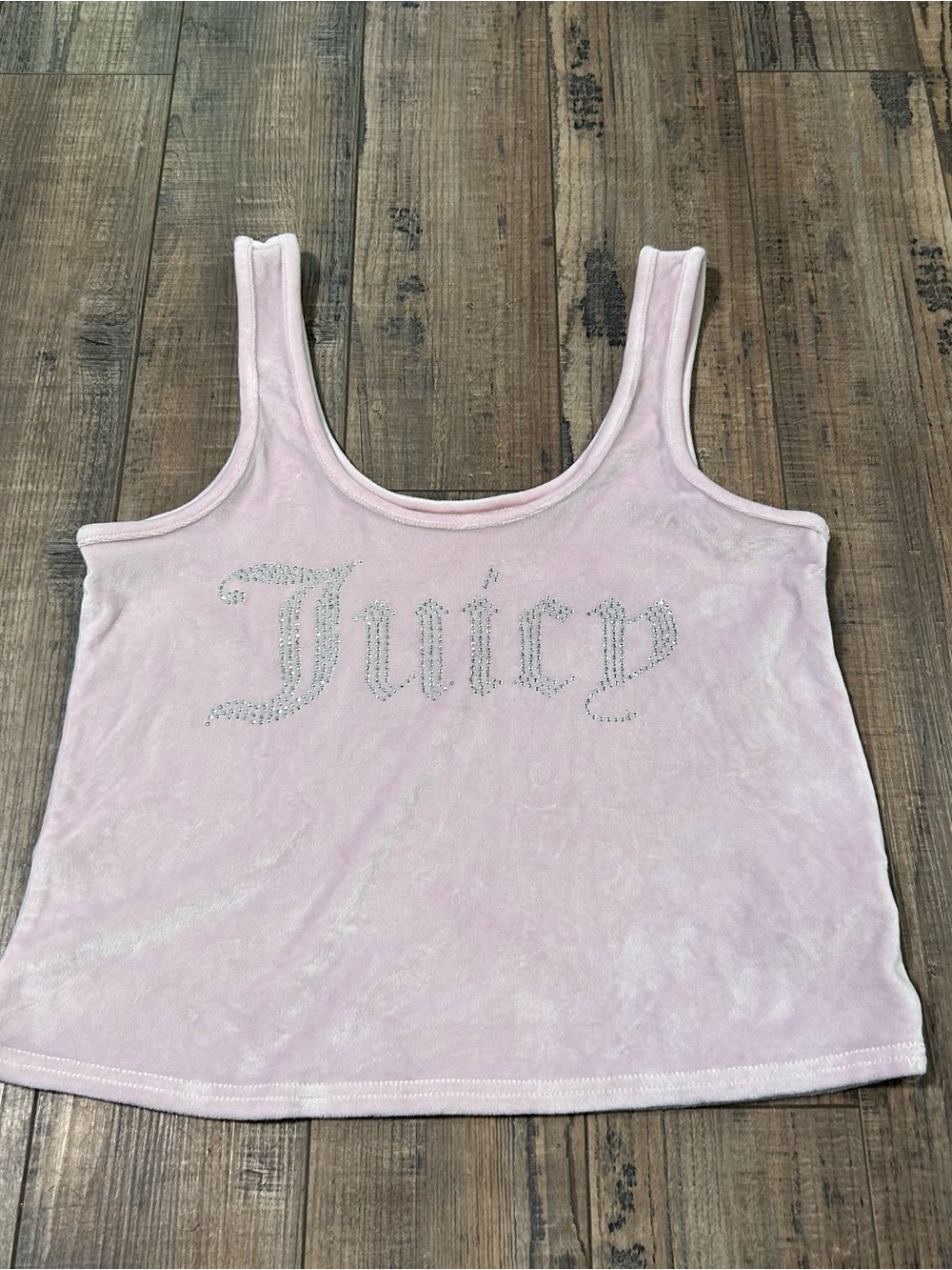 Pink Velour Rhinestone Juicy Scoop Neck Wide Strap Tank Top Women’s M Stretch